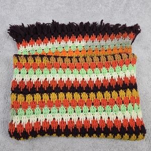 Vintage 80s Handmade Crocheted Granny Afghan Fringe Throw Blanket 6.5x4 Ft Fall